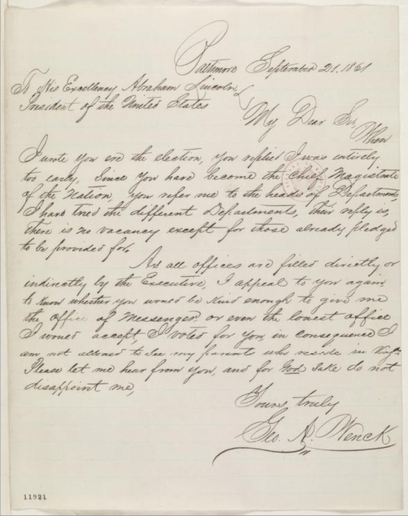 1861 handwritten letter to President Lincoln, Spencerian cursive on aged paper